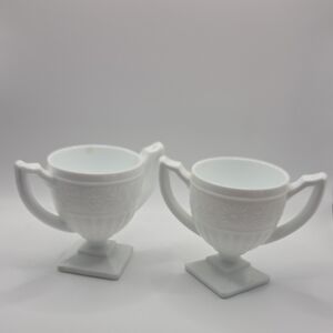 Indiana Glass White Milk Glass  Double Handle. Sugar Bowls Vintage